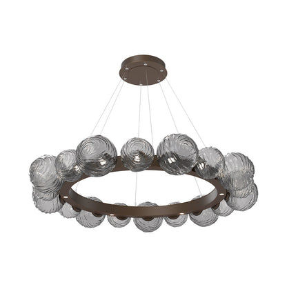 Gaia Radial Ring LED Chandelier in Flat Bronze/Smoke Blown Glass (51.1-Inch).
