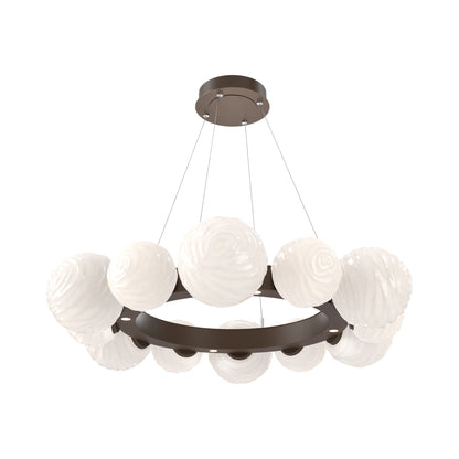 Gaia Radial Ring LED Chandelier in Flat Bronze/White Blown Glass (38.7-Inch).