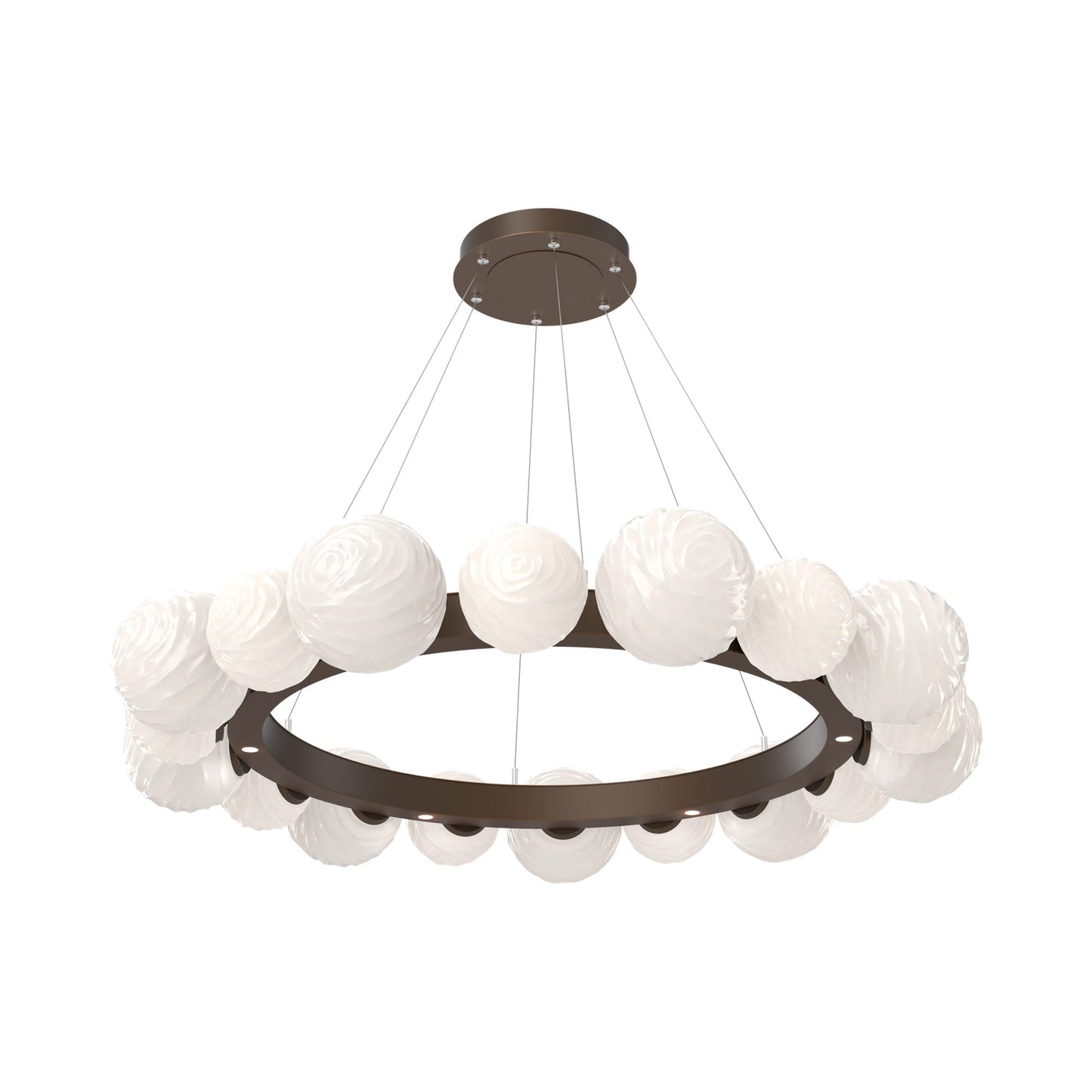 Gaia Radial Ring LED Chandelier in Flat Bronze/White Blown Glass (51.1-Inch).