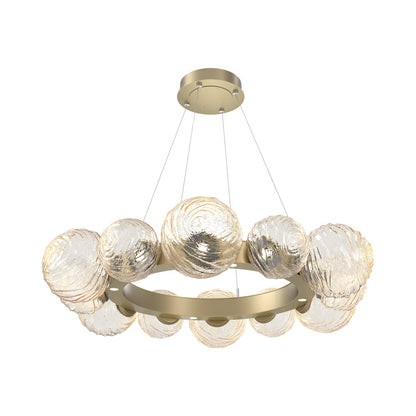 Gaia Radial Ring LED Chandelier in Gilded Brass/Amber Blown Glass (38.7-Inch).
