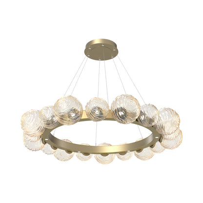 Gaia Radial Ring LED Chandelier in Gilded Brass/Amber Blown Glass (51.1-Inch).