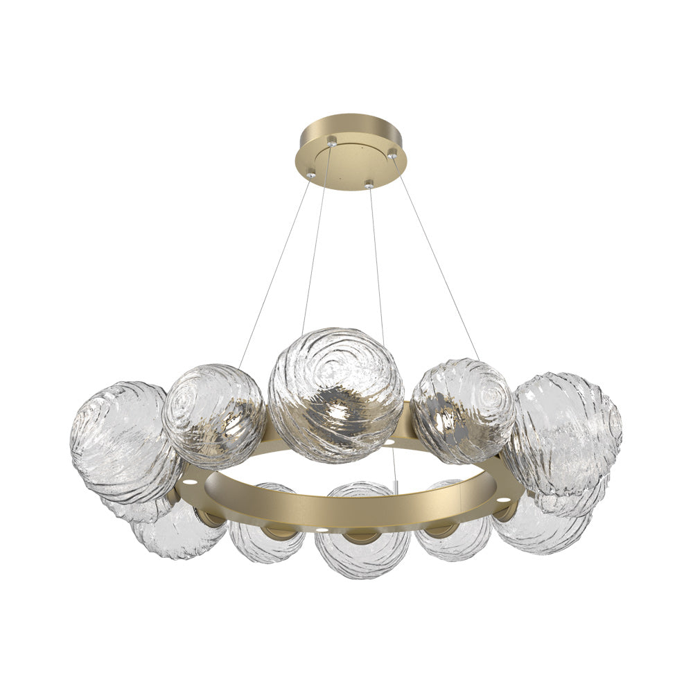 Gaia Radial Ring LED Chandelier in Gilded Brass/Clear Blown Glass (38.7-Inch).