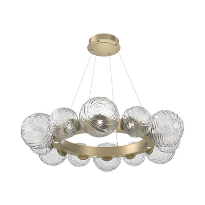 Gaia Radial Ring LED Chandelier in Gilded Brass/Clear Blown Glass (38.7-Inch).