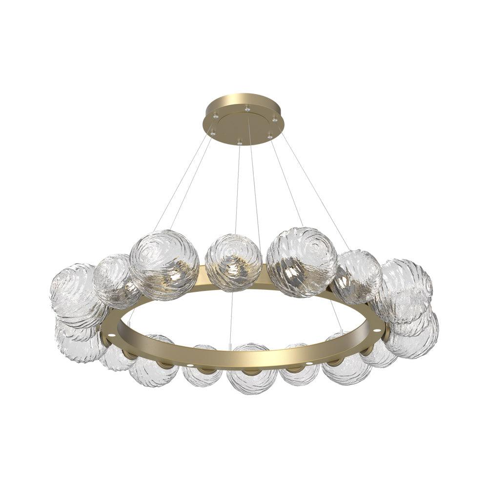 Gaia Radial Ring LED Chandelier in Gilded Brass/Clear Blown Glass (51.1-Inch).