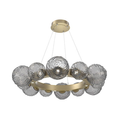 Gaia Radial Ring LED Chandelier in Gilded Brass/Smoke Blown Glass (38.7-Inch).