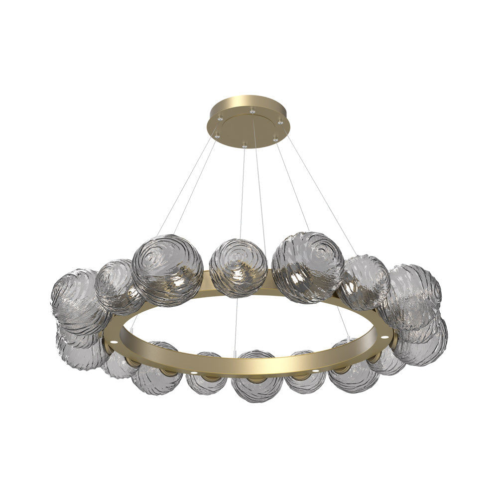 Gaia Radial Ring LED Chandelier in Gilded Brass/Smoke Blown Glass (51.1-Inch).