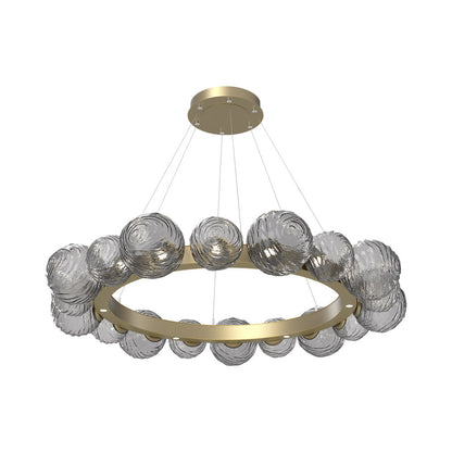 Gaia Radial Ring LED Chandelier in Gilded Brass/Smoke Blown Glass (51.1-Inch).