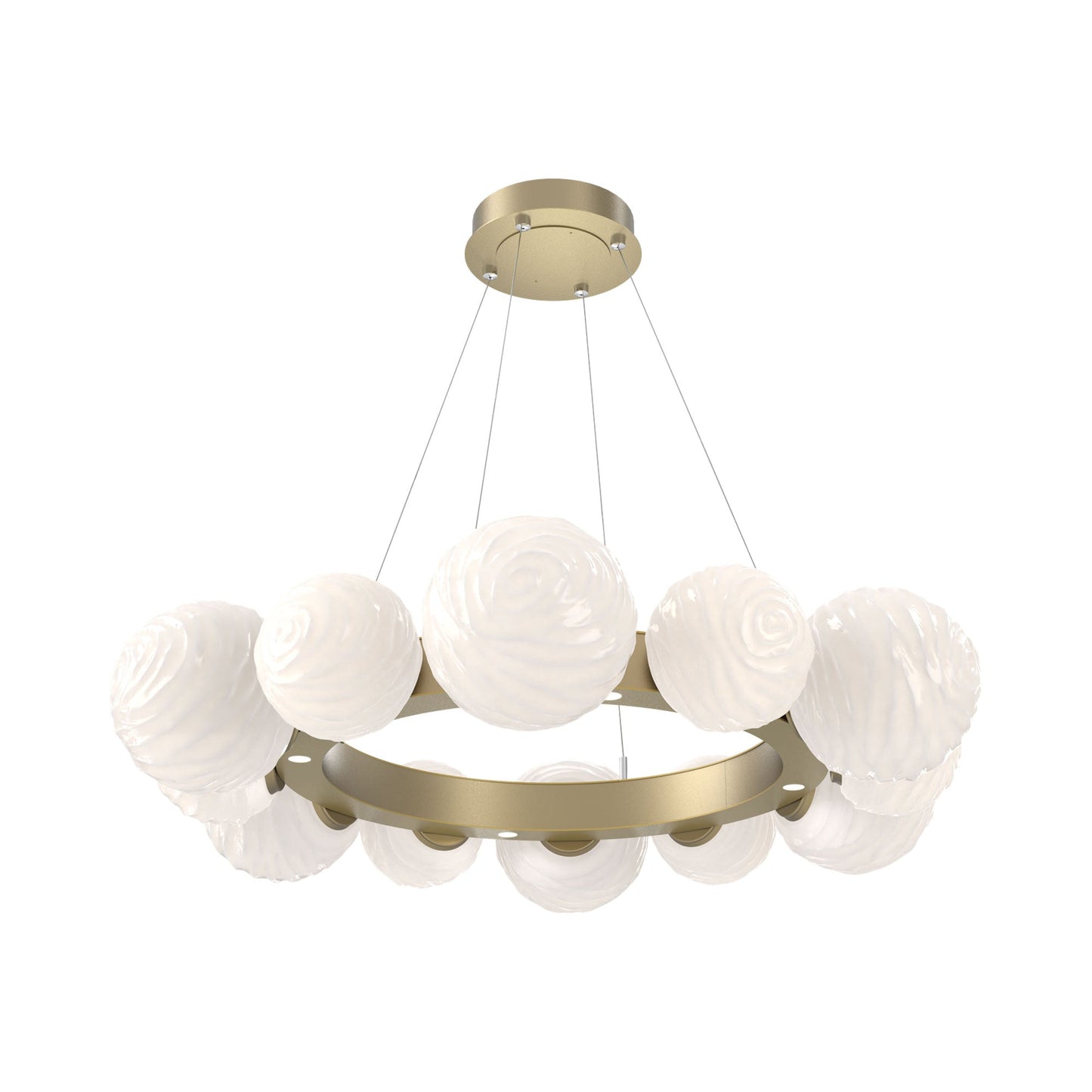 Gaia Radial Ring LED Chandelier in Gilded Brass/White Blown Glass (38.7-Inch).