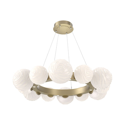 Gaia Radial Ring LED Chandelier in Gilded Brass/White Blown Glass (38.7-Inch).