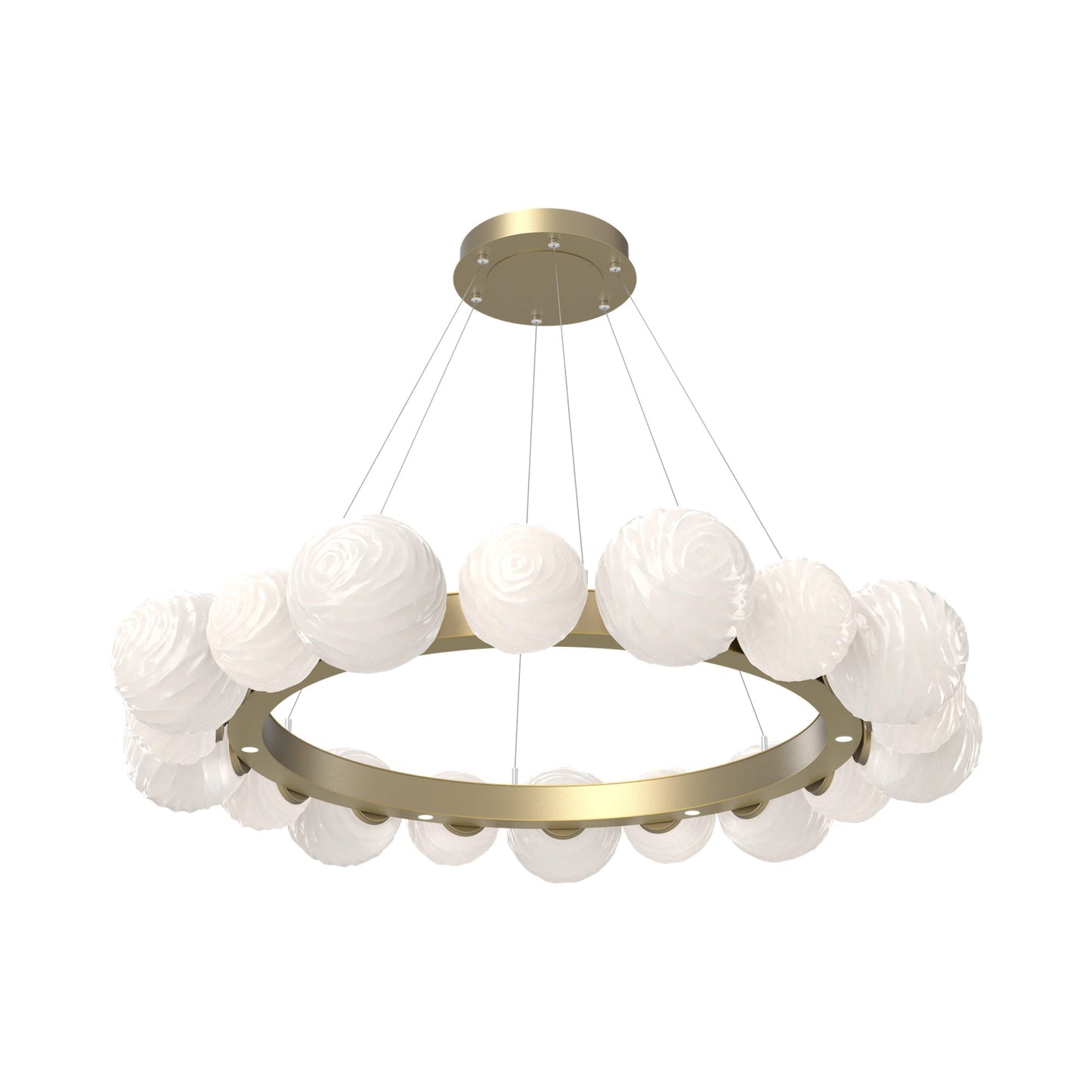 Gaia Radial Ring LED Chandelier in Gilded Brass/White Blown Glass (51.1-Inch).