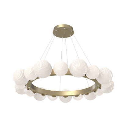 Gaia Radial Ring LED Chandelier in Gilded Brass/White Blown Glass (51.1-Inch).