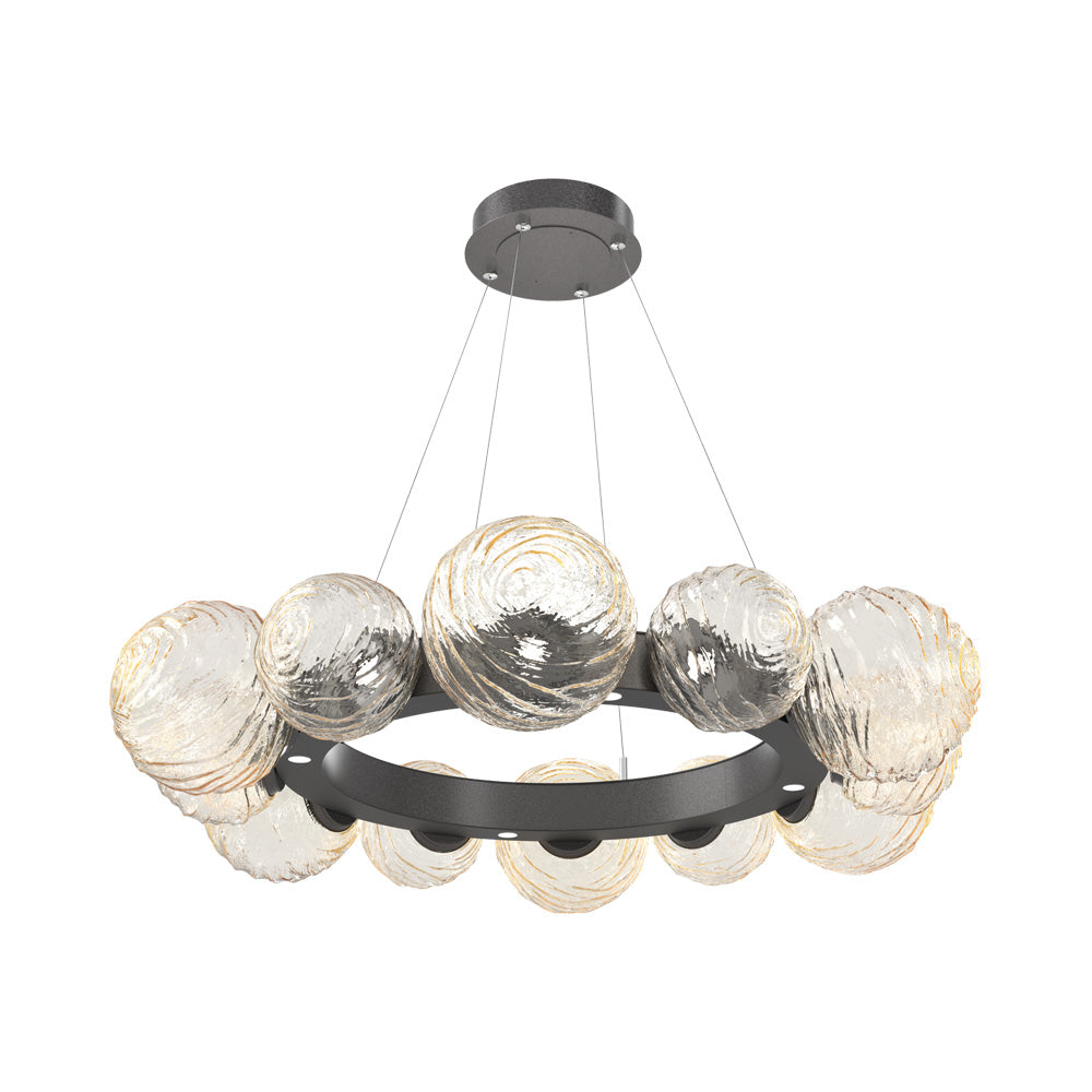 Gaia Radial Ring LED Chandelier in Graphite/Amber Blown Glass (38.7-Inch).