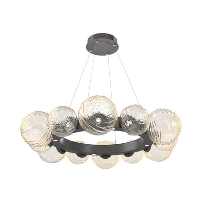 Gaia Radial Ring LED Chandelier in Graphite/Amber Blown Glass (38.7-Inch).