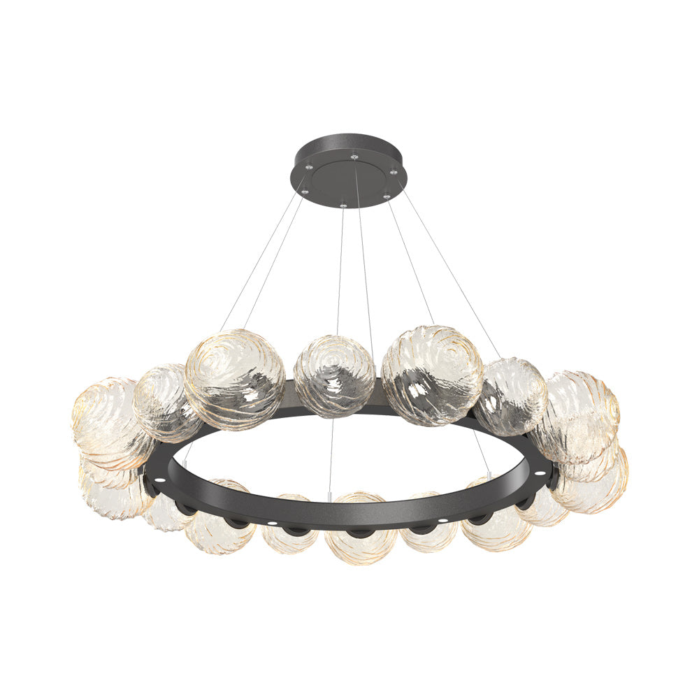 Gaia Radial Ring LED Chandelier in Graphite/Amber Blown Glass (51.1-Inch).