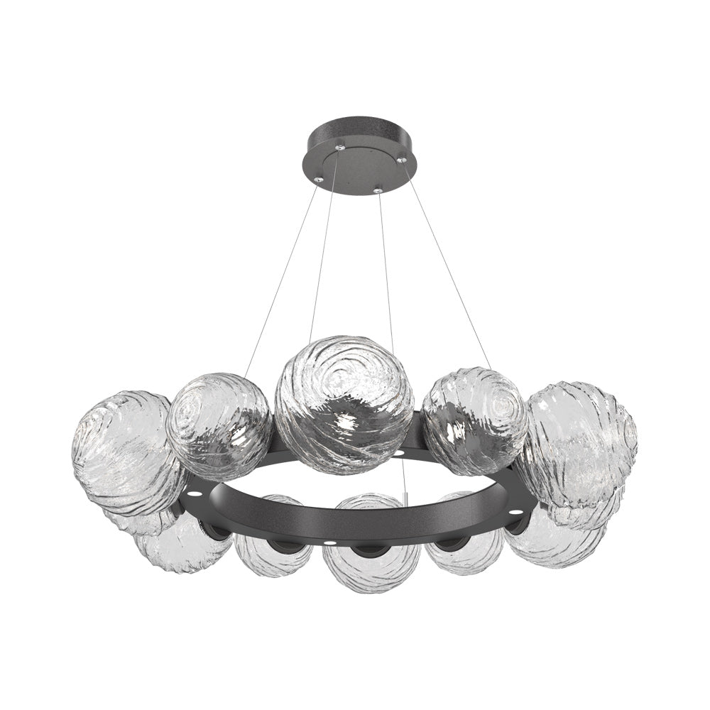 Gaia Radial Ring LED Chandelier in Graphite/Clear Blown Glass (38.7-Inch).