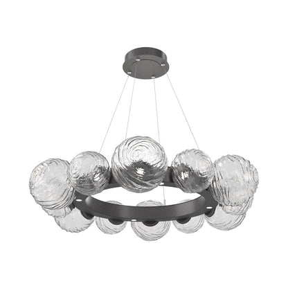 Gaia Radial Ring LED Chandelier in Graphite/Clear Blown Glass (38.7-Inch).
