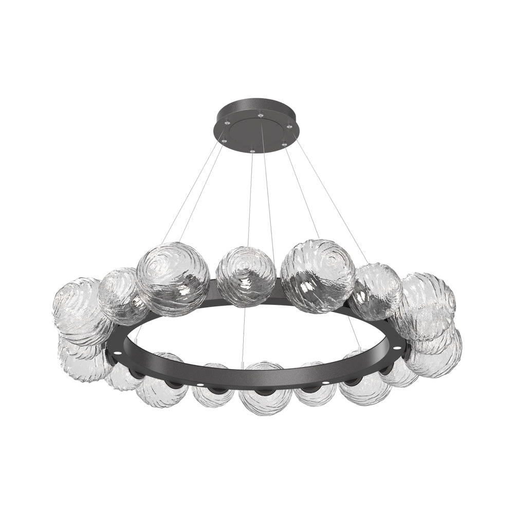 Gaia Radial Ring LED Chandelier in Graphite/Clear Blown Glass (51.1-Inch).