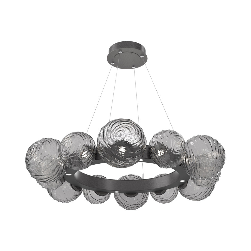 Gaia Radial Ring LED Chandelier in Graphite/Smoke Blown Glass (38.7-Inch).