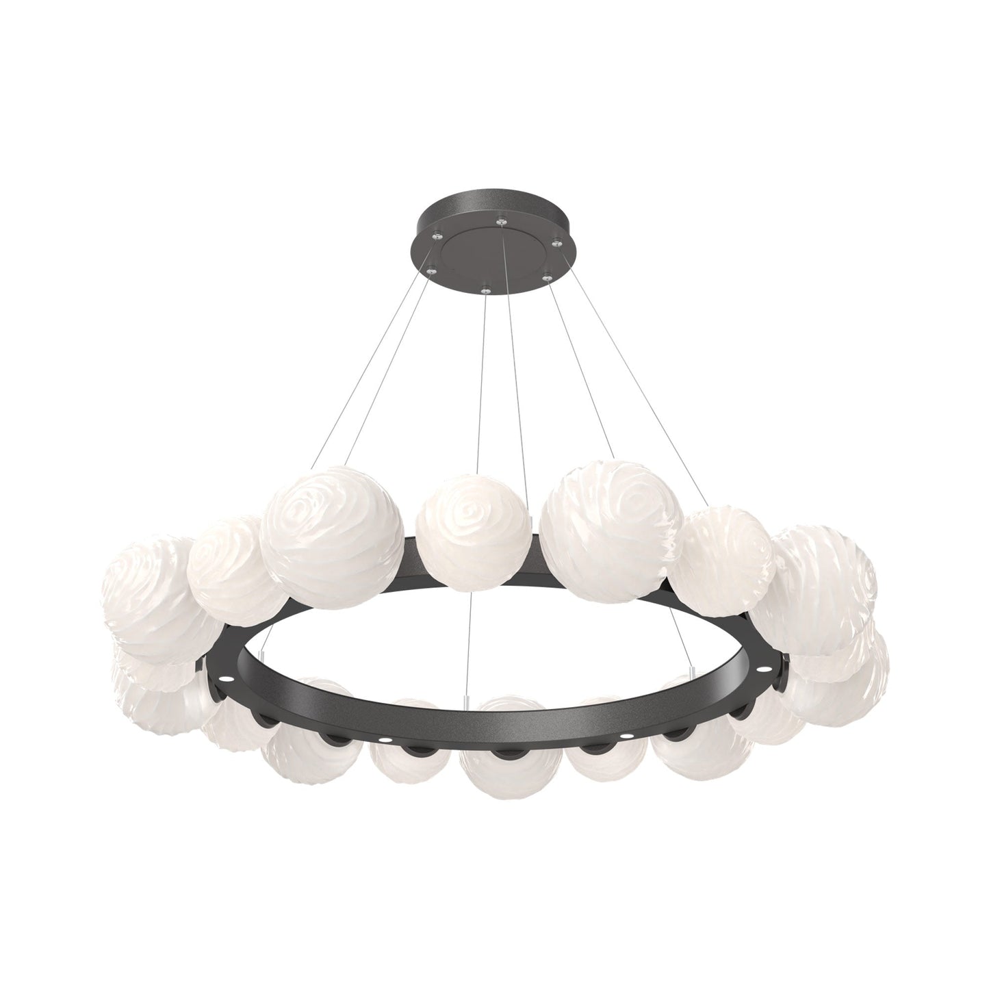 Gaia Radial Ring LED Chandelier in Graphite/White Blown Glass (51.1-Inch).