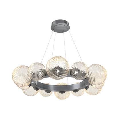 Gaia Radial Ring LED Chandelier in Gunmetal/Amber Blown Glass (38.7-Inch).