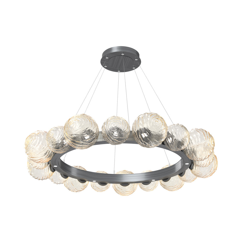 Gaia Radial Ring LED Chandelier in Gunmetal/Amber Blown Glass (51.1-Inch).