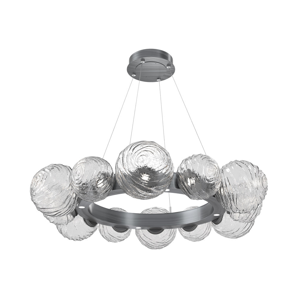 Gaia Radial Ring LED Chandelier in Gunmetal/Clear Blown Glass (38.7-Inch).
