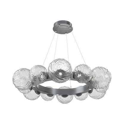 Gaia Radial Ring LED Chandelier in Gunmetal/Clear Blown Glass (38.7-Inch).