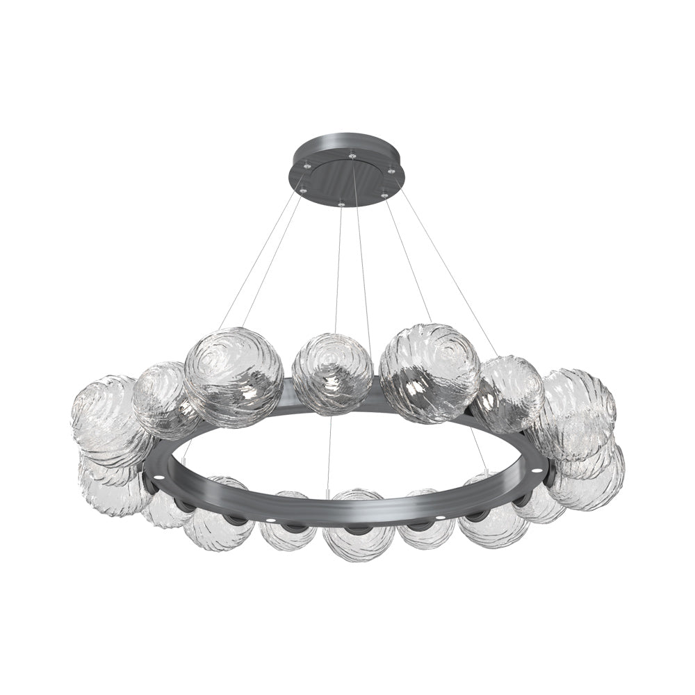 Gaia Radial Ring LED Chandelier in Gunmetal/Clear Blown Glass (51.1-Inch).