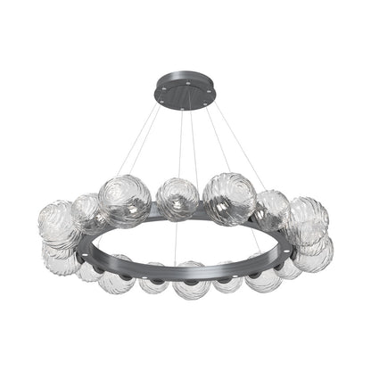 Gaia Radial Ring LED Chandelier in Gunmetal/Clear Blown Glass (51.1-Inch).