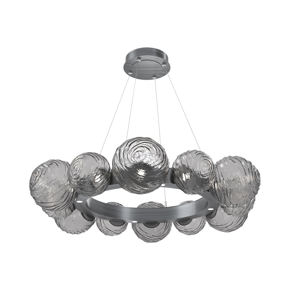 Gaia Radial Ring LED Chandelier in Gunmetal/Smoke Blown Glass (38.7-Inch).