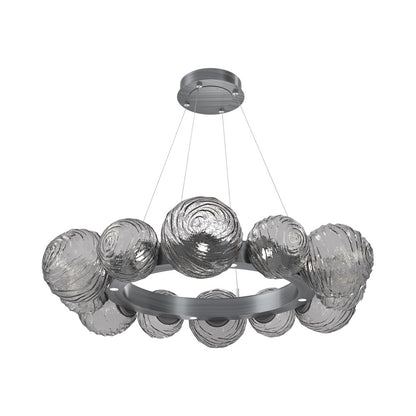 Gaia Radial Ring LED Chandelier in Gunmetal/Smoke Blown Glass (38.7-Inch).