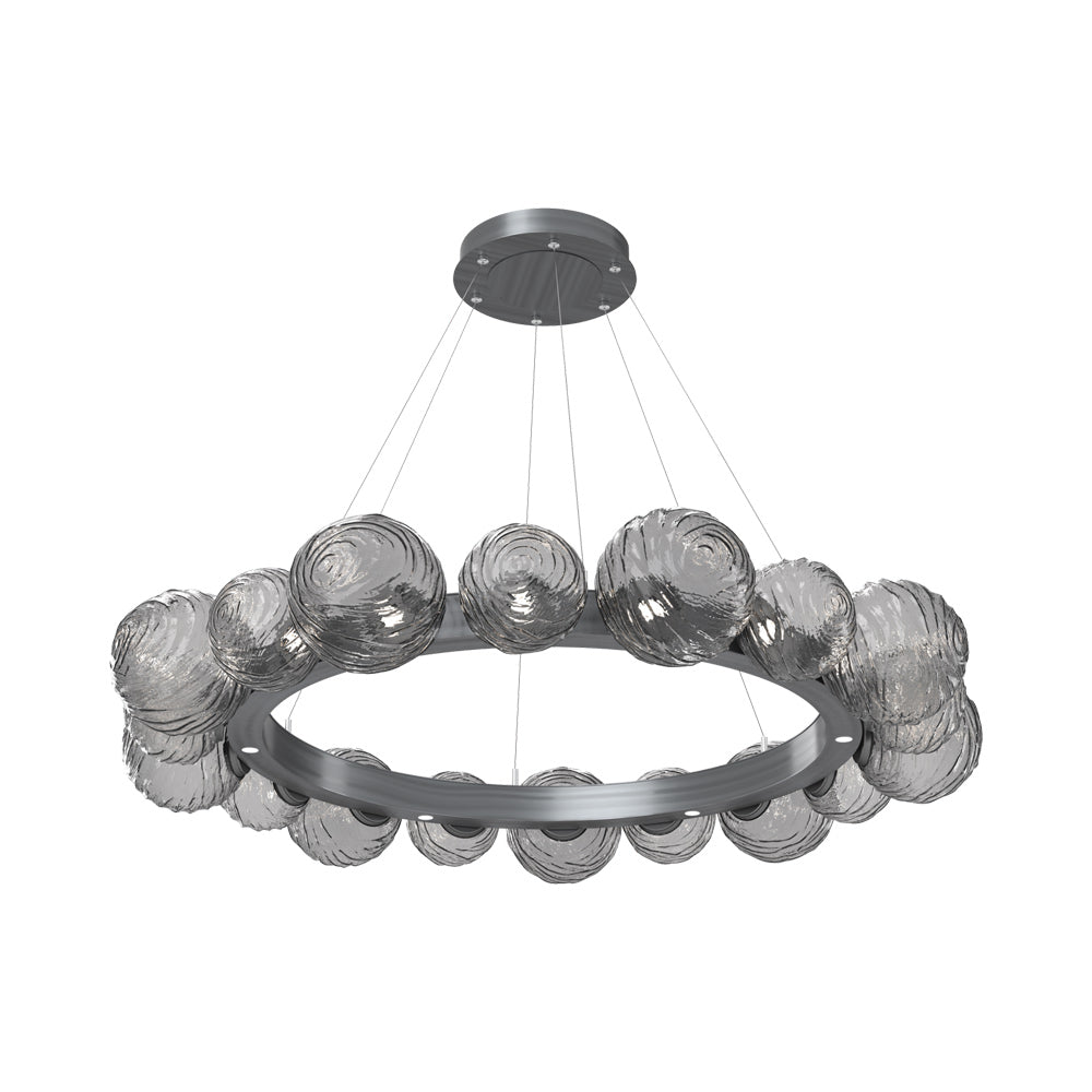 Gaia Radial Ring LED Chandelier in Gunmetal/Smoke Blown Glass (51.1-Inch).