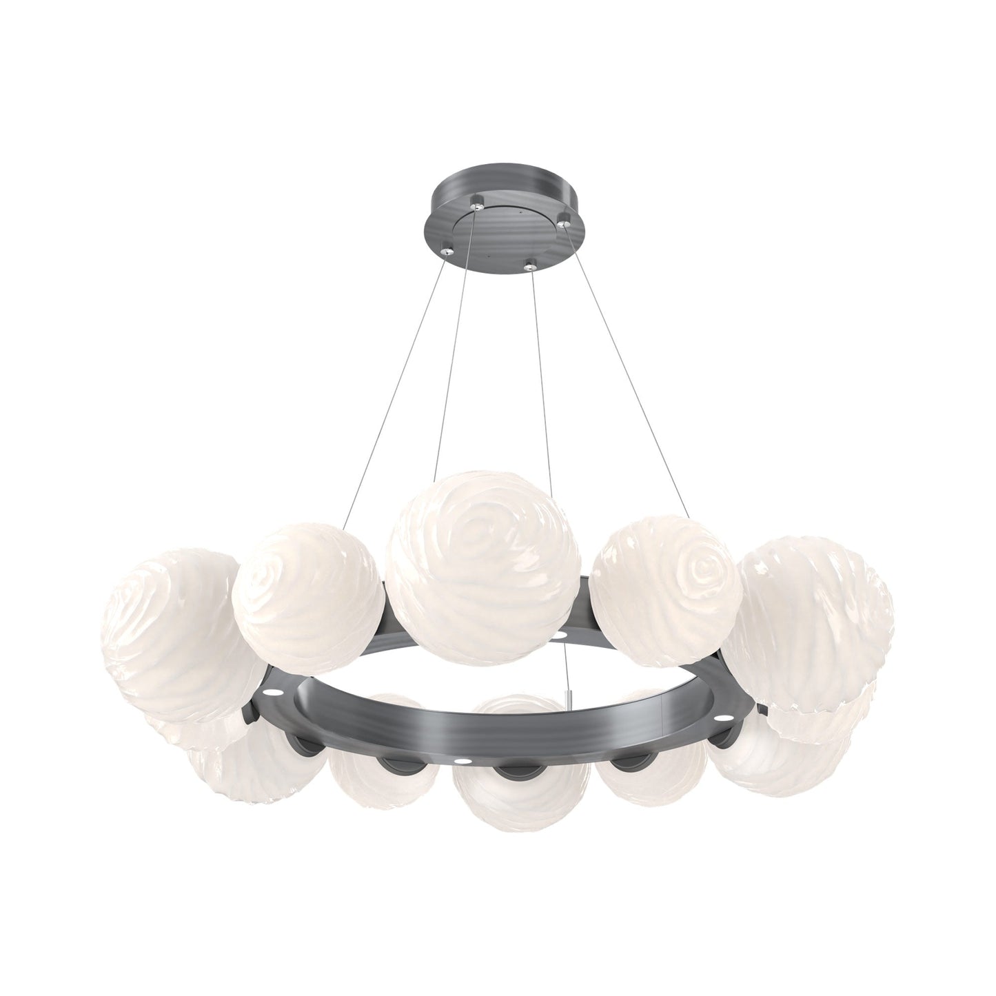 Gaia Radial Ring LED Chandelier in Gunmetal/White Blown Glass (38.7-Inch).