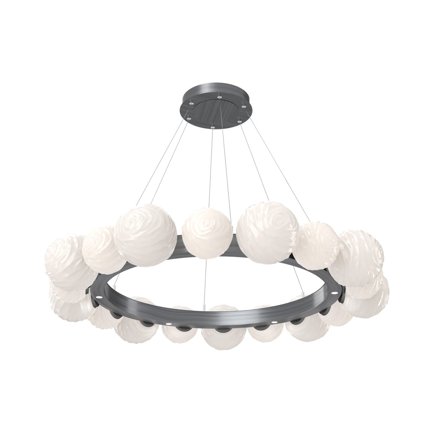 Gaia Radial Ring LED Chandelier in Gunmetal/White Blown Glass (51.1-Inch).