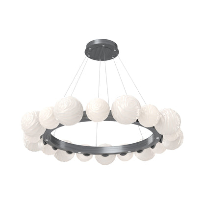 Gaia Radial Ring LED Chandelier in Gunmetal/White Blown Glass (51.1-Inch).