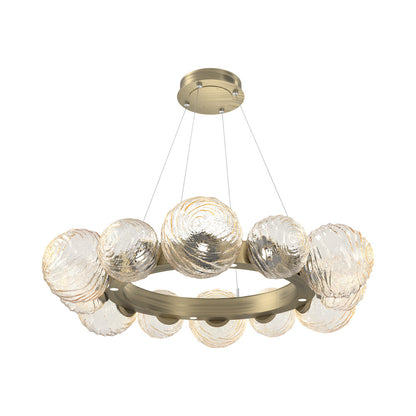 Gaia Radial Ring LED Chandelier in Heritage Brass/Amber Blown Glass (38.7-Inch).