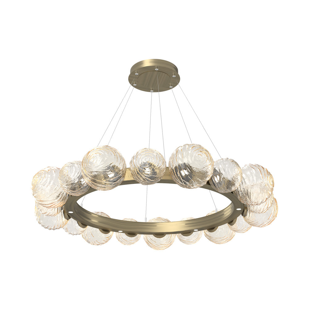 Gaia Radial Ring LED Chandelier in Heritage Brass/Amber Blown Glass (51.1-Inch).