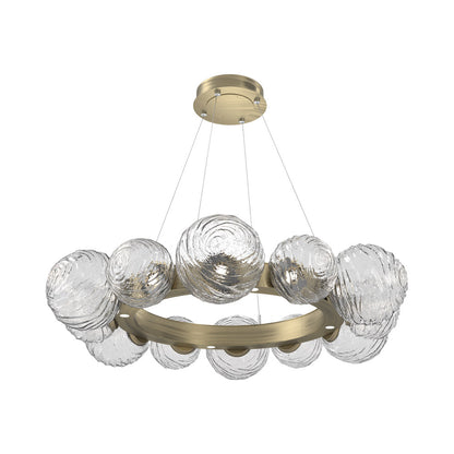 Gaia Radial Ring LED Chandelier in Heritage Brass/Clear Blown Glass (38.7-Inch).