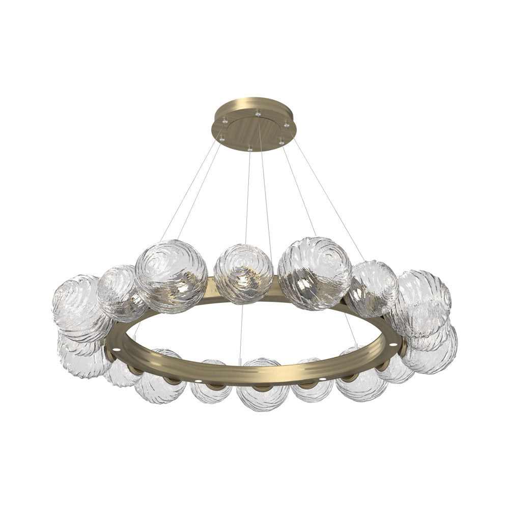 Gaia Radial Ring LED Chandelier in Heritage Brass/Clear Blown Glass (51.1-Inch).