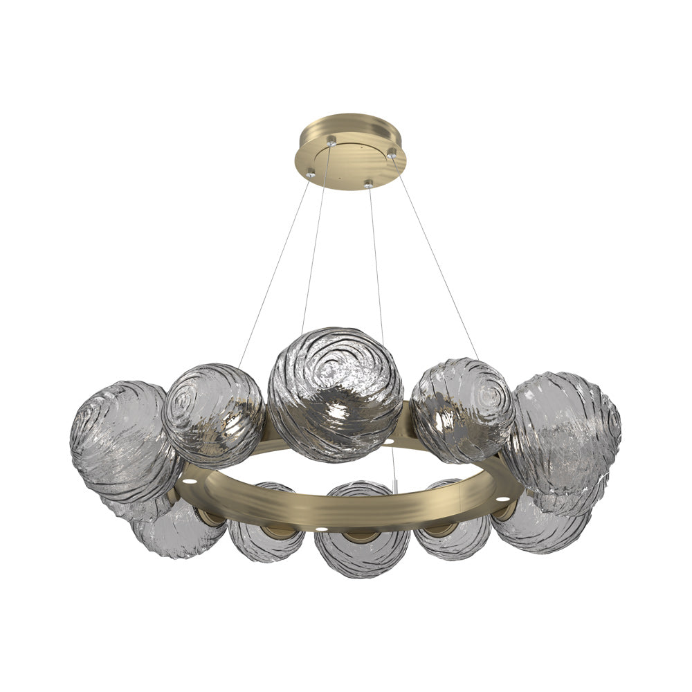 Gaia Radial Ring LED Chandelier in Heritage Brass/Smoke Blown Glass (38.7-Inch).