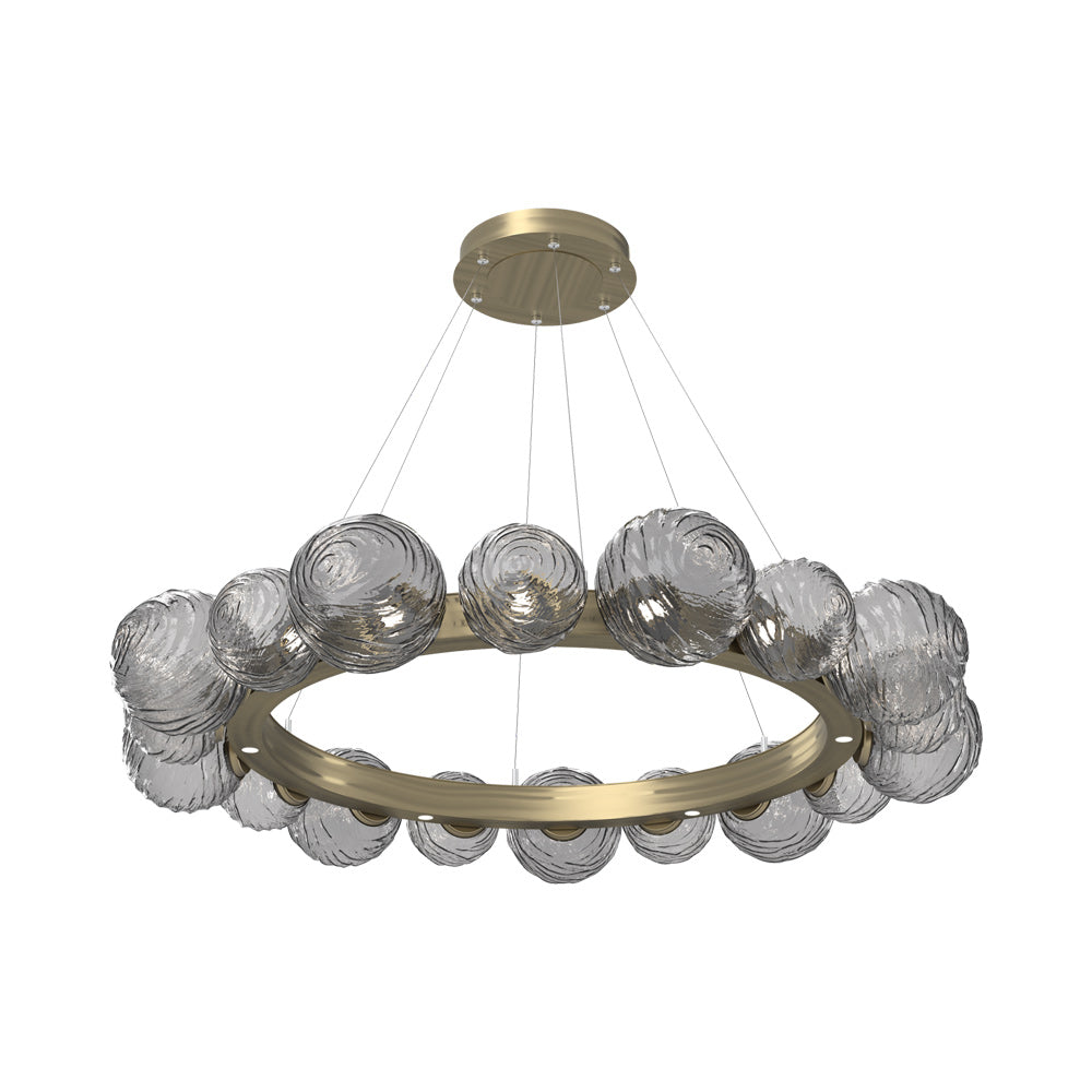 Gaia Radial Ring LED Chandelier in Heritage Brass/Smoke Blown Glass (51.1-Inch).