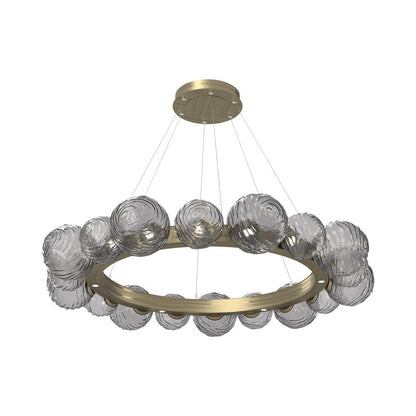 Gaia Radial Ring LED Chandelier in Heritage Brass/Smoke Blown Glass (51.1-Inch).