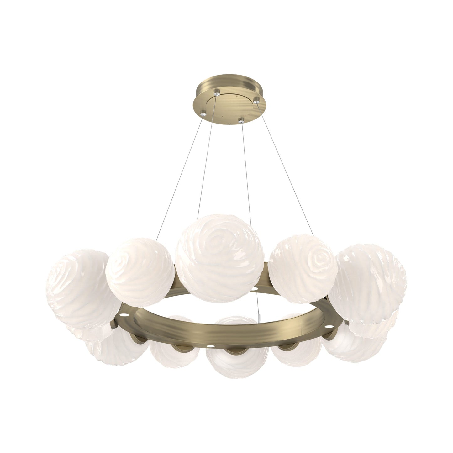 Gaia Radial Ring LED Chandelier in Heritage Brass/White Blown Glass (38.7-Inch).