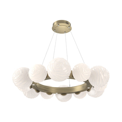 Gaia Radial Ring LED Chandelier in Heritage Brass/White Blown Glass (38.7-Inch).