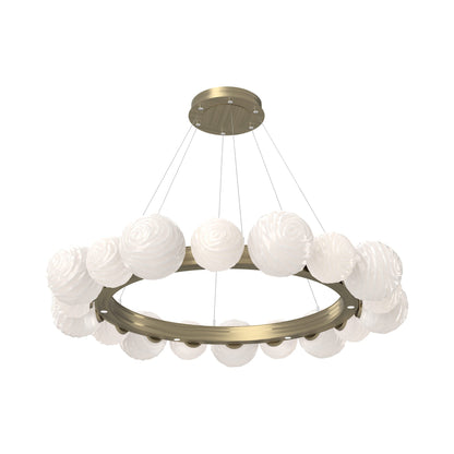 Gaia Radial Ring LED Chandelier in Heritage Brass/White Blown Glass (51.1-Inch).