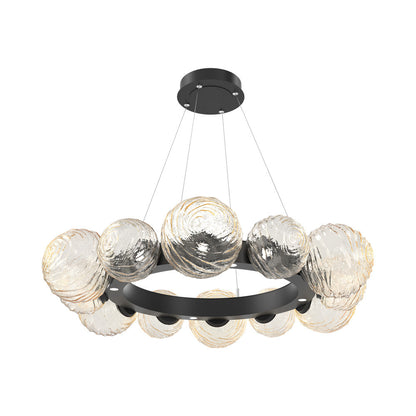 Gaia Radial Ring LED Chandelier in Matte Black/Amber Blown Glass (38.7-Inch).
