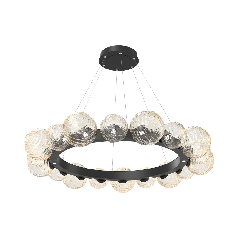 Gaia Radial Ring LED Chandelier in Matte Black/Amber Blown Glass (51.1-Inch).