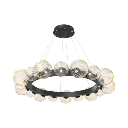 Gaia Radial Ring LED Chandelier in Matte Black/Amber Blown Glass (51.1-Inch).
