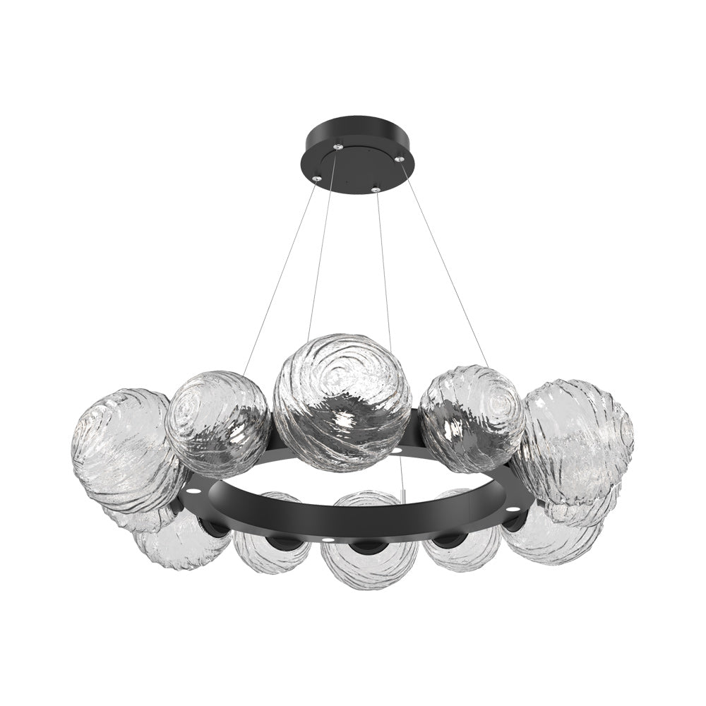 Gaia Radial Ring LED Chandelier in Matte Black/Clear Blown Glass (38.7-Inch).