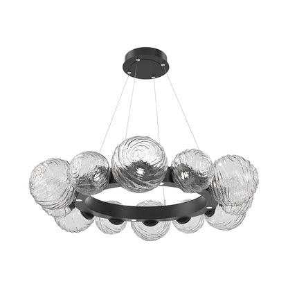 Gaia Radial Ring LED Chandelier in Matte Black/Clear Blown Glass (38.7-Inch).